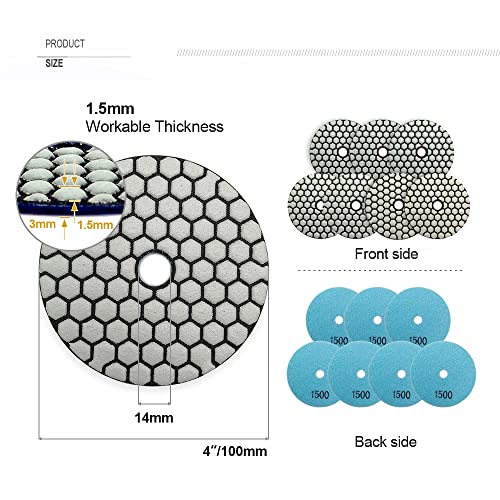 SHDIATOOL 7PCS 4-Inch Dry Diamond Polishing Pads 1500 Grit for Granite - style: Grit 1500