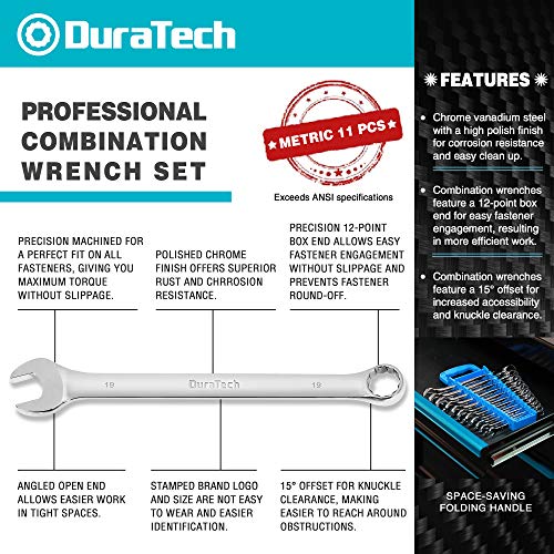 DURATECH Combination Wrench Set, Metric, 11-Piece, 8-19mm - size: Set (8 mm to 19 mm)