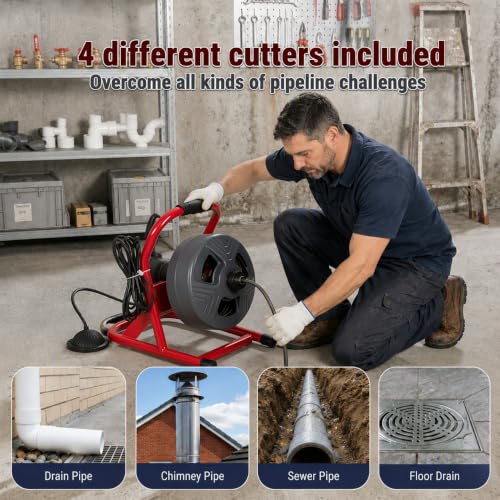 HoldwellS Drain Cleaner Machine 50Ft x 5/16", Electric Drain Auger Snake - color: 50FT 5/16inch (Manual Feed)