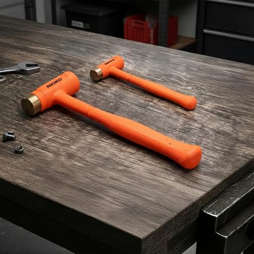 NEIKO 02870A Dead Blow Hammer With Brass Cap, 0.75 Pounds, Neon Orange Deadblow Hammers, Mallet, Spark and Rebound Resistant, Unibody Molded, Soft Blow Rubber, Non Slip Grip, Steel Shot and Core - size: 0.75 Pound, style: Brass Cap Dead Blow