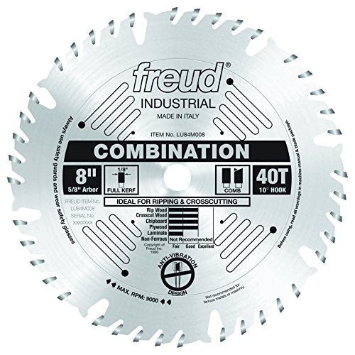 Freud LU84M008: 8" x 40T Combination Blade - style: 8-Inch 40 Tooth ATBF Combination Saw Blade with 5/8-Inch Arbor