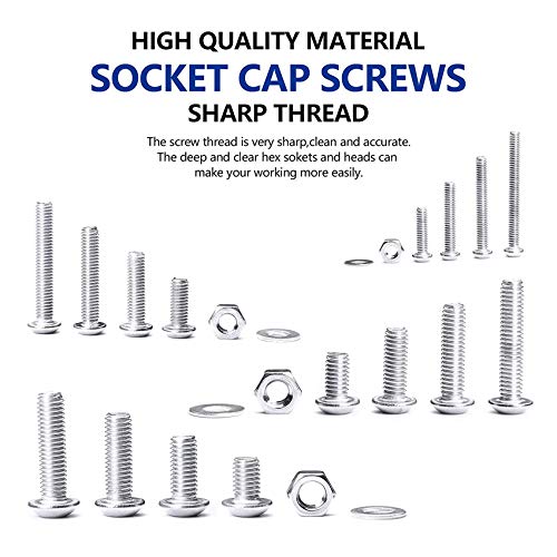 NINDEJIN 880 PCS M2 M3 M4 M5 Hex Socket Button Head Screws Bolts Nuts Kit - size: 880 Hex Round Head Socket Screws Nuts