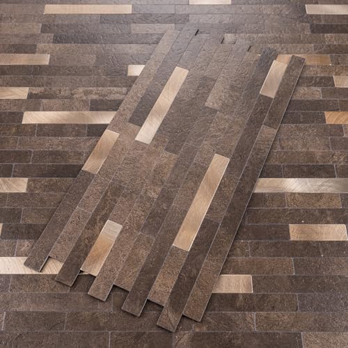 StyloVue 20 Sheets Peel and Stick Backsplash for Kitchen, Dark Brown with Metal Gold Look Stick on Tile Upgrade Your Kitchen Backsplash, RV, Fireplace - color: Dark Brown With Metal Gold