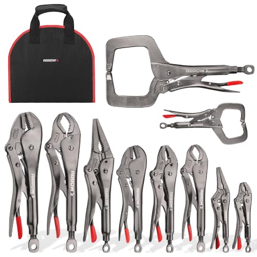 ARROW 10-piece Locking Pliers Set, Chromium-Molybdenum Vice Grips - style: 10-piece