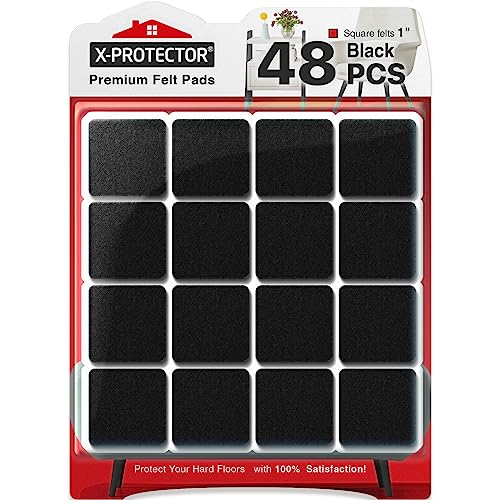 X-PROTECTOR Felt Furniture Pads - 48 PCS 1" - Felt Pads Floor Protectors - size: 1" 48 Black, Square