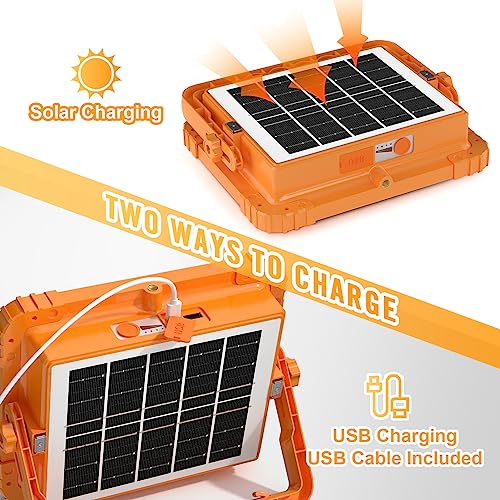 100W LED Solar Work Light, 466 LED 10000LM Magnetic Worklight with 5 Modes, 12000mAh Battary Rechargeable, IP66 Waterproof Portable Solar Outdoor Working Light for Emergency, Repair, Camping