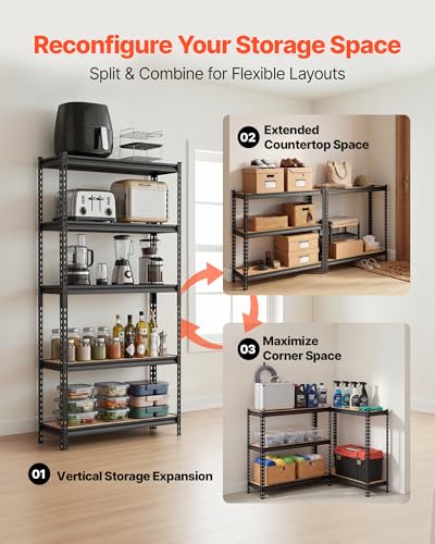 VEVOR Storage Shelves, 5-Tier Adjustable, 3000 lbs Capacity, Heavy Duty Garage Storage Shelving Unit, Metal Utility Rack Shelf, for Kitchen Pantry Basement Bathroom, 36.34" W x 12.17" D x 71.38" H - size: 12" D x 36" W x 72" H