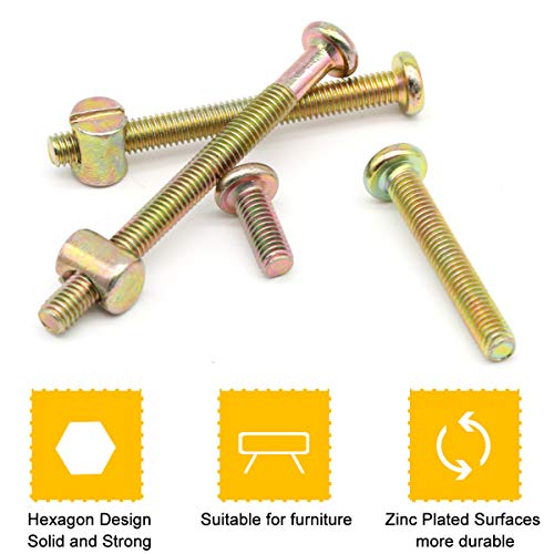 54-Set Crib Screws, Furniture Screws and Nuts Kit, Bed Frame M6 x 16mm/ 20mm/ 25mm/ 30mm/ 40mm/ 50mm/ 60mm/ 70mm/ 80mm Barrel Nut & Wooden Dowel Assortment Kit