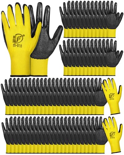 Potchen 72 Pairs Garden Work Gloves Bulk Pack for Men and Women - color: Yellow
