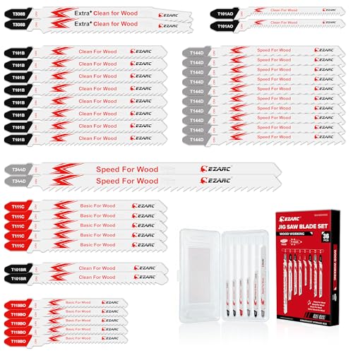 EZARC 36PCS Jigsaw Blades Set, Assorted T-Shank for Woodworking - size: Mix Pack-36PC