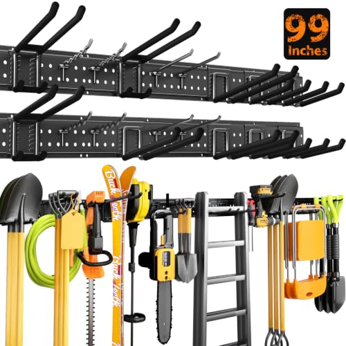 Garage Tool Organizer Wall Mount 99 inches with 18 Adjustable Heavy-Duty Hooks, Garage Organization, Garden Tool Storage Rack for Garage, Yard, and Shed, Holds Up to 750 lbs - color: Black, size: 99" | 6 Panels + 18 Hooks