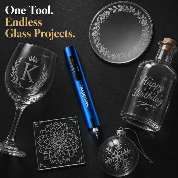SketchPro Cordless Engraving Pen with LED Light – 3-Speed Precision Etching Tool for Wood, Metal, Glass & Plastic – USB-C Rechargeable, 26 Accessories – Ideal for DIY, Jewelry & Craft Projects