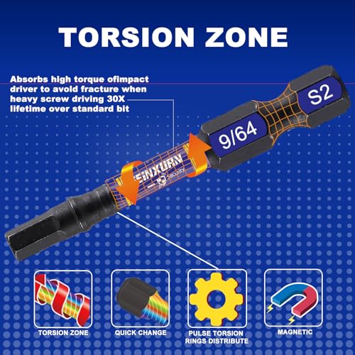 GEINXURN 22 Pieces Multi Hex Head Impact Tough Magnetic Allen Wrench Drill Bits Set, 1 in./2 in. Mixed Hex Head (Metric&SAE) S2 Steel Power Bits Set with Bit Extension Holder - size: MS-22