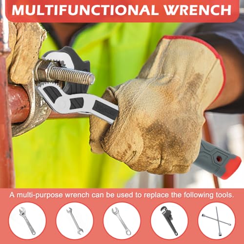 2PCS Adjustable Wrench, 7-15mm,15-35mm Quick Self-Adjusting WrenchSet, Multi-function Auto Size Adjusting 6 Inch & 10 Inch Pipe Wrenches for Car, Bicycle & Plumbing Repairs(black red)
