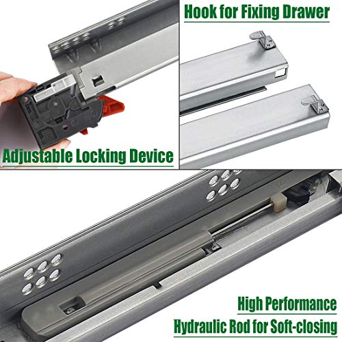Undermount Drawer Slides 21 inch (1 Pair), Full Extension Soft Close Concealed Drawer Runners, Come with Mounting Screws and Brackets, 1 Pair - size: 21 Inch
