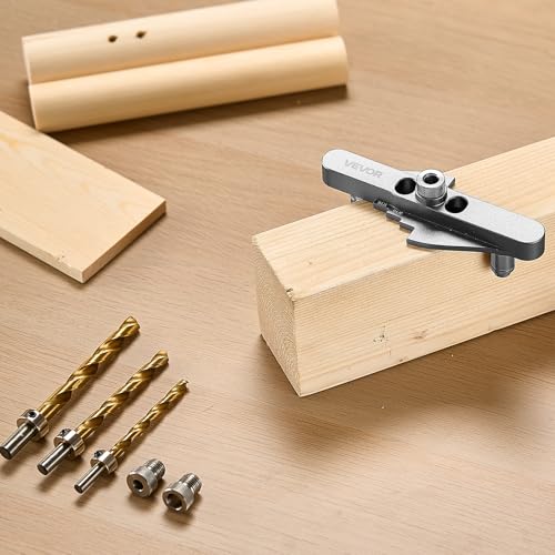 VEVOR Doweling Jig Kit, Self Centering Dowel Drill Jig for Straight Holes, with Drill Bit Set 1/4", 5/16", 3/8" and Drill Bit Stop Collar Set, Aluminum Alloy Woodworking Tools for Drilling, Marking - size: Mini, style: Doweling Jig