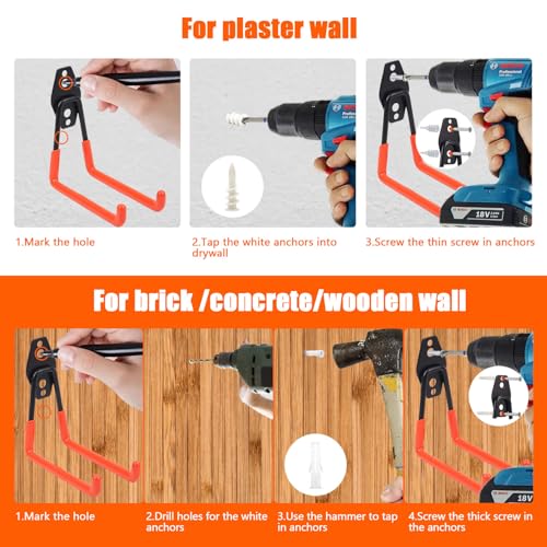Heavy Duty Garage Storage Hooks 4 Pack Garage Tool Organizer Wall Mount - size: Medium