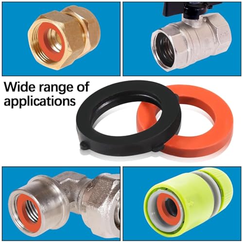 ZDBB 80 Pcs Garden Hose Gasket Rubber Seal, Fits All Standard 3/4 Inch Outdoor Hose Fittings with Heavy Duty Red and Black Self-Locking Tabs to Hold The Gasket Securely in The Fitting - size: 80 PCS