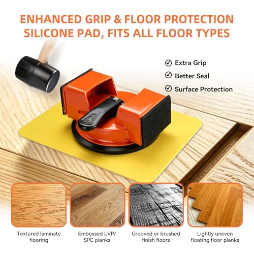 Floor Gap Fixer Tool,Heavy Duty 90° Striking Surface Floor Suction Cup Tool with Slot Cutter and Silicone Pad & Rubber Mallet for Repair Laminate Vinyl Hardwood Flooring - size: 90° Striking Surface