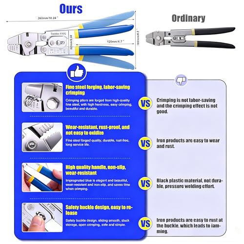 Twidec/Wire Rope Crimping Tool Up To 2.2mm Swaging Tool With 160PCS 1/16''Aluminum Crimping Loop Sleeve And 66FT 1/16'' 304 stainless steel Wire Rope 12PCS Wire Rope Thimbles Kit - style: 66FT