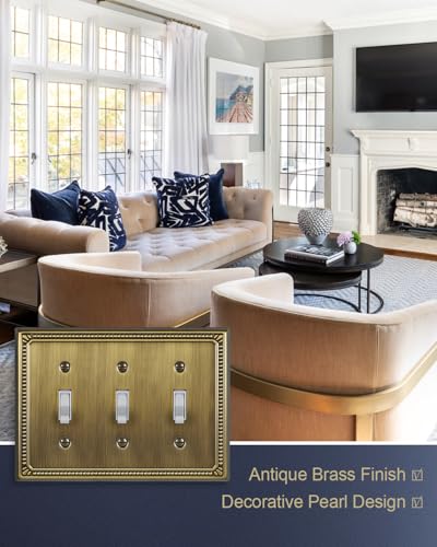 Switch Plates Outlet Covers, 2-Pack Antique Brass Metal Wall Plates - color: Antique Brass, size: 3 Toggle 2PK