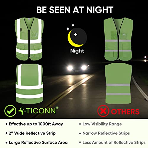 TICONN High Visibility Reflective Safety Vest for Men & Women, ANSI Class 2 - color: Green, size: Small