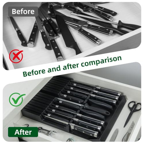 Utoplike Bamboo In-Drawer Knife Block Organizer, Drawer Knife Holder Black - color: Black, size: 16 Holder