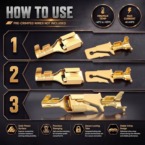 LEIFIDE 100 Pcs Electrical Terminals Kit Compatible with 56 Series, Gold - color: Gold