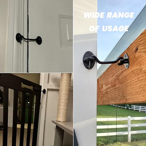 2 Pack 6'' Door Latch Door Lock Hardware, 6'' Hook and Eye Gate Latch Easy Lock for Barn Door, Black Sliding Door Lock with Screws for Window, Cabin Hooks