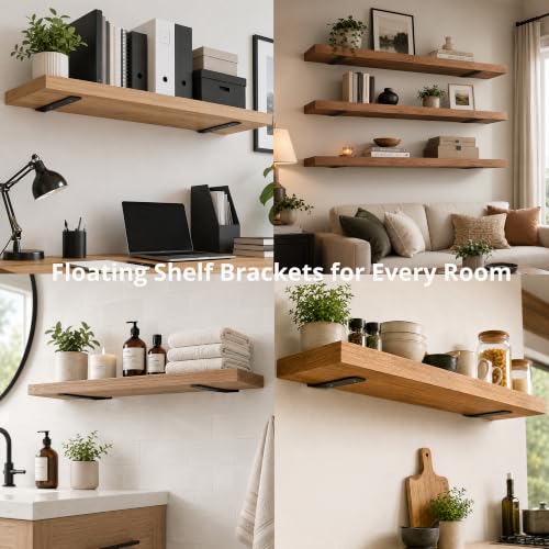 4 Pack Black Floating Shelf Brackets 10 Inch Heavy Duty Wall Shelf Support - size: 4 Pack