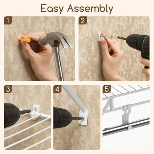 COSTWAY Closet Shelves Wall Mounted, Ventilated Shelf with Hanging Rod | Metal Wire Shelving Kit, Wire Wall Shelf for Laundry Room, Bedroom, Home, Mounting Accessories Included (4 ft x 12 in) - size: 4 ft x 12 in
