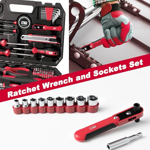Prostormer 160-Piece Home Tool Set, Starter Tool Kit, Red - color: Red