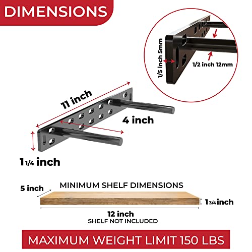Set of 2 Floating Shelf Brackets 11 inch Multiple Mounting Location Baseplate/Heavy Duty Black Painted Mild Steel Bracket Hidden Wall Shelves Support Hardware Mount Kitchen/Nursery Decor (4 inch Rods) - size: 4 inch Rod