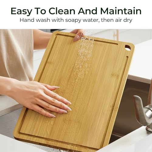 Keechee Kitchen Tools 4-Pcs Natural Bamboo Cutting Board Set With Non-Slip Design For Meat, Veggies & Cheese(4Pcs) - color: Bamboo, size: 4-Piece