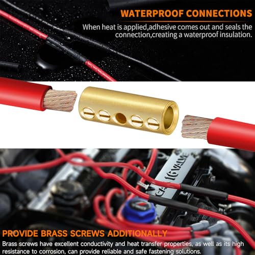 2 Gauge Wire Butt Connectors 6 PCS Brass Mechanical Butt Splice Connectors Kit 2 AWG Mechanical Repair Splice Kit Splice Screw Sleeves 6 PCS Mechanical Splices & 3:1 Heat Shrink Tubes - color: Bare Brass