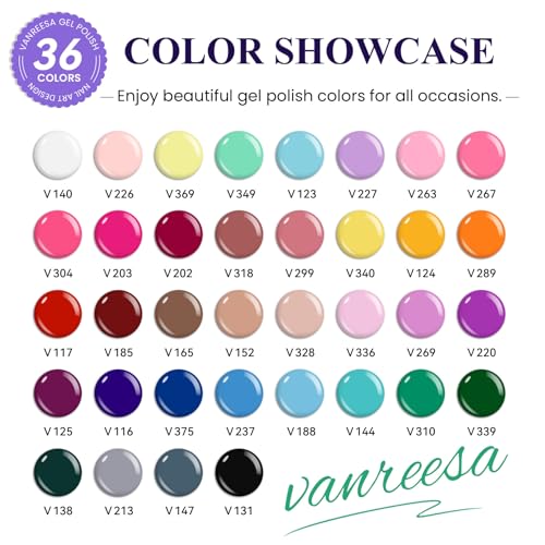 VANREESA Gel Nail Polish Kit with U V Light 53 Pcs Gel Polish Nail Set 36 Trendy Colors Nail Polish Set + Base and 4 Effects Top Coat with Manicure Tools Complete Nail Kit Gifts for Women Girls - color: Fantasy Party