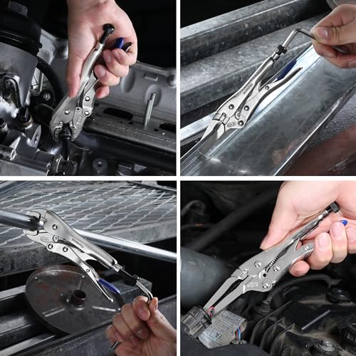 WORKPRO 3PCS Locking Pliers with Hex Key, Long Nose Curved Jaws Vice Grips