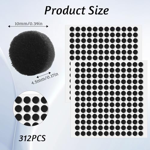 312Pcs Small Felt Pads for Coasters Bottom Dots 3/8" Felt Cabinet Door Bumpers Cushion Dots Adhesive Felts Furniture Pads Round Furniture Feet Floor Protectors for Chair Legs Hardwood Floors, Black