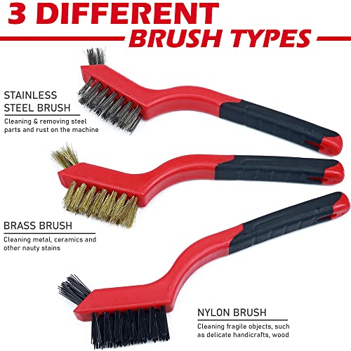 TAKAVU Small Wire Brush Set, 3-Pcs Stainless Steel, Brass & Nylon Bristles