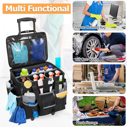 HODRANT Large Rolling Cleaning Caddy with Detachable Trolley & Lid