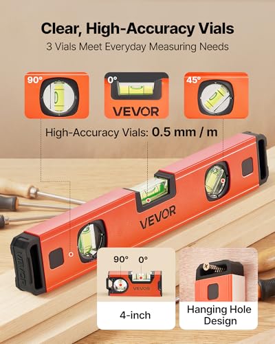 VEVOR Torpedo Level, 4-Piece Included 4/12/24/40 in, Magnetic Leveler Tool Set Aluminum Alloy, with Clear 3 Green Vials, Hanging Hole, Box Beam Multi-angle Measurement for Construction Home Renovation - size: 4/12/24/40 inch set
