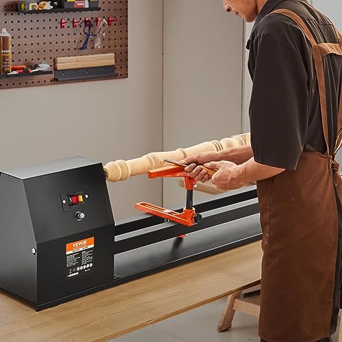 VEVOR Wood Lathe, 14 in x 40 in, 4 Speed Adjustable 885/1245/1715/2425 RPM 0.5 HP 370W Power Wood Turning Lathe Machine with Chisels Faceplate Plastic Handle Hex Wrench for Woodworking - size: 14" x 40"-0.5HP