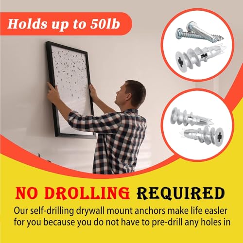 100PCS Zinc Self-Drilling Drywall Anchors, 50 Heavy Duty Hollow Metal Wall Anchors and 50#8 x 1-1/4'' Screws, Sheetrock Anchors and Screws Kit (White) - color: White Zinc Plating