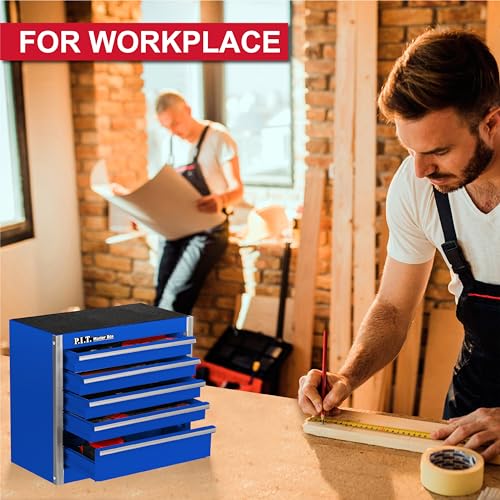 P.I.T. Mini Tool Box,Small Metal Toolbox Organizer with 5 Drawers,Blue | 8.6"W X 4.6"D Cute Size,Q235 Steel,Magnetic Locking Mechanism,PVC Drawer Liners - color: Blue, size: 5-Drawer