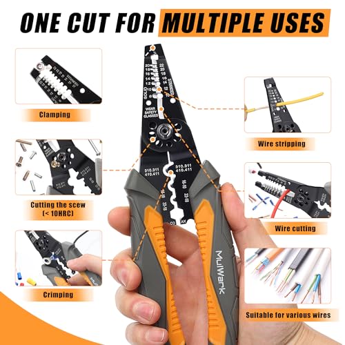 MulWark 3 in 1 Automatic Self Adjusting Wire Stripper/Cutter/Crimper, 8 Inch Multi Pliers For Electrical Wire Stripping, Cable Cutting, Crimping Tool from 8 AWG to 30 AWG