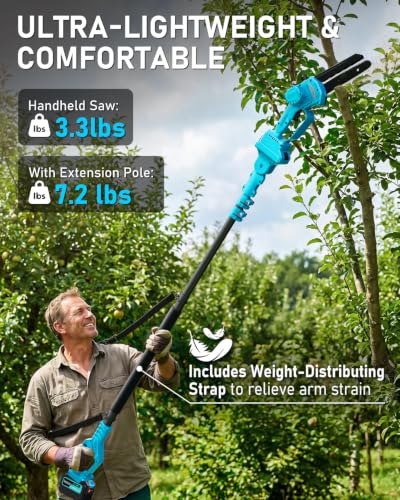 2-in-1 Electric Pole Saw 6inch Mini Chainsaw Cordless Brushless 2x4.0Ah Batteries Fast Charger Telescopic Power Pole Saw Tree Trimmer Limb Branch Cutter Pruner 16 Ft Max Reach Multi-Angle Blue - color: Blue-2 Batteries