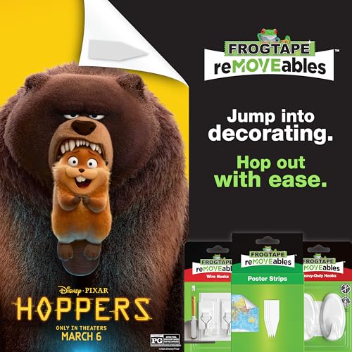 FrogTape reMOVEables Damage Free Adhesive Hook - Removable & Reusable Small Wire Wall Hooks for Hanging - No Nails - Includes 9 Hooks & 12 Adhesive Strips - Holds up to 0.5 lb - Clear (Pack of 18) - color: Clear, size: Pack of 18, style: Small