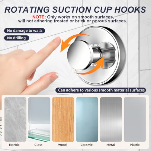 4-Pack Reusable Suction Cup Hooks for Shower, Drill-Free Wall Hooks - color: Bright Silver