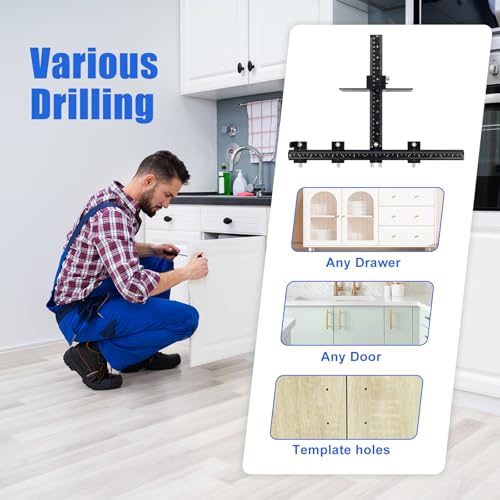 Cabinet Hardware Jig for Handles and Pulls,Aluminum Alloy Cabinet Door Handle Jig for Doors and Drawers,Adjustable Cabinet Handle Template Tool Door for Drawer Front Knobs Handles and Pulls