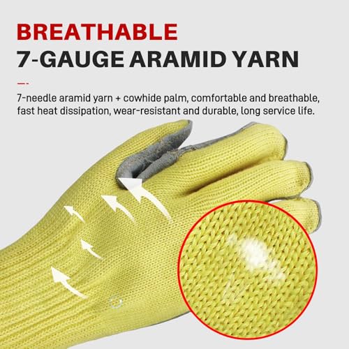 Cut Resistant Gloves,Aramid Leather Oven Gloves with Fingers,Thick Knit Design- Grill Mitts for Men & Women(Aramid Leather, Medium) - size: 1pc-Medium, style: Aramid Leather